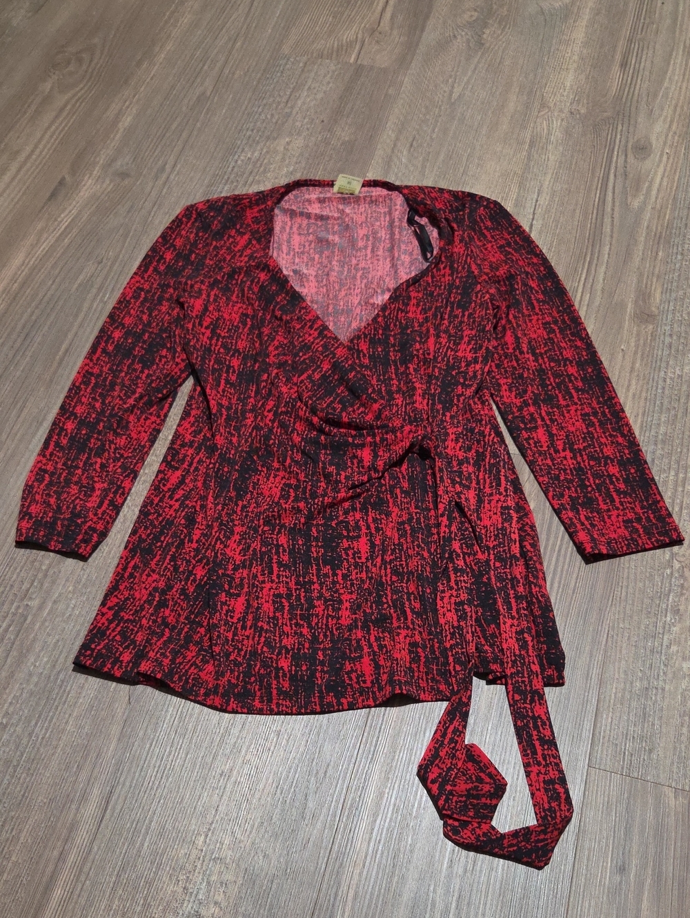 Red & Black Anne Klein Wrap-Style Women's Top